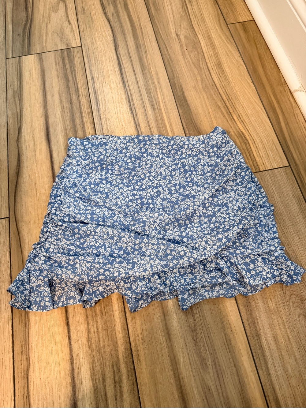 Cotton Candy Blue Ditsy Floral Ruffle Mini Skirt